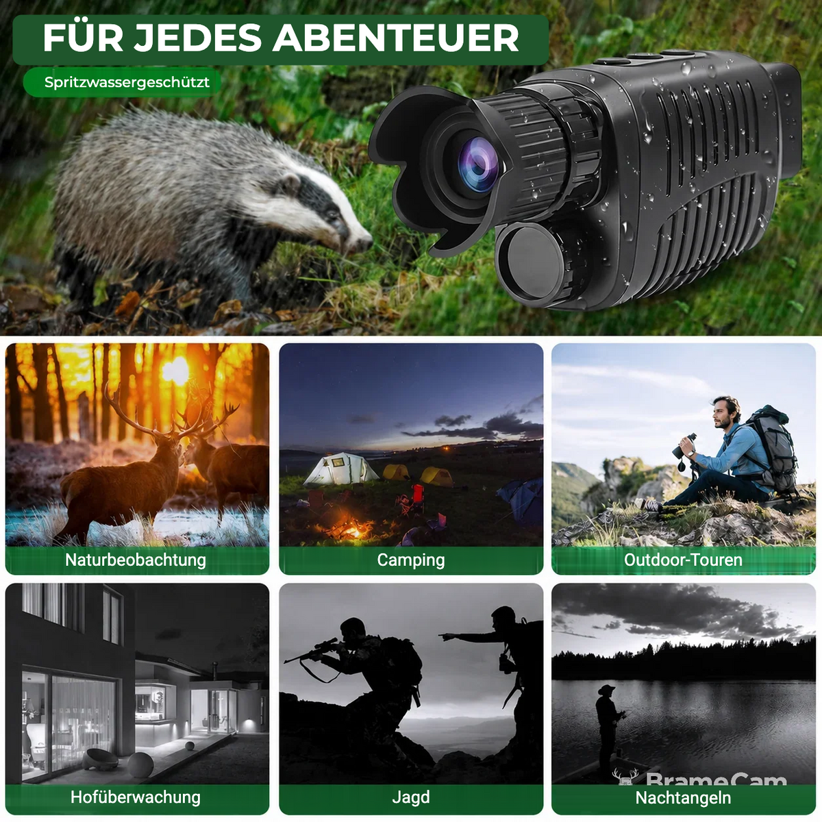 BrameCam Nachtsicht-Monokular HD beim nächtlichen Camping