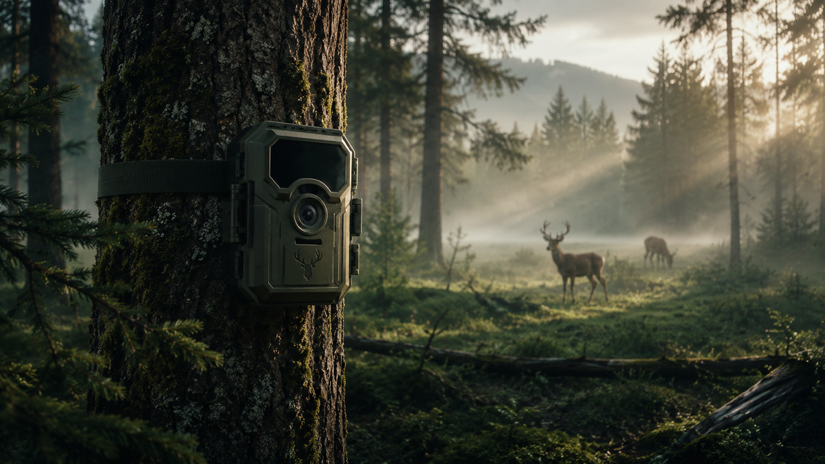 Wildkamera an einem Baum in einem abgelegenen Waldstück