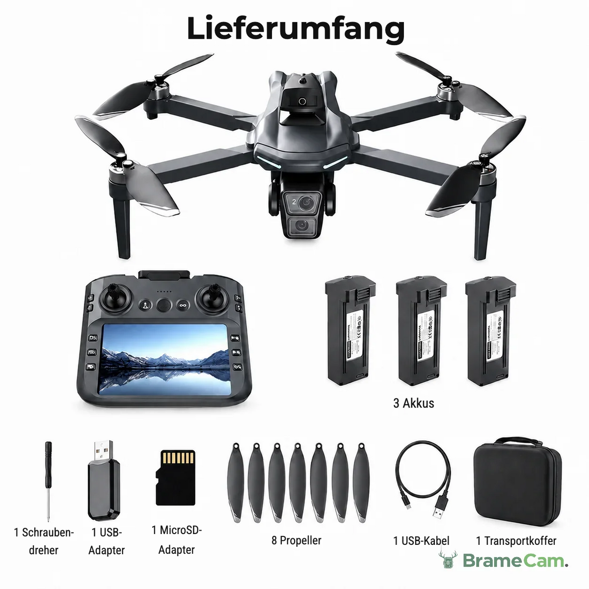 BrameCam GPS-WLAN-FPV-Drohne mit 5,6-Zoll-Display