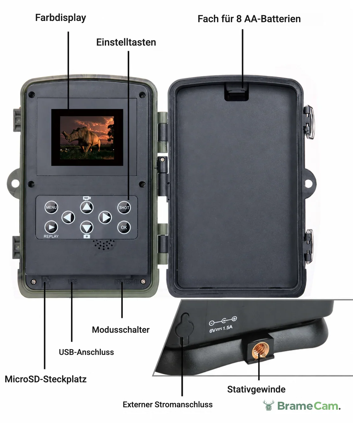 BrameCam Wildkamera 16 MP mit LCD-Display und Zubehör