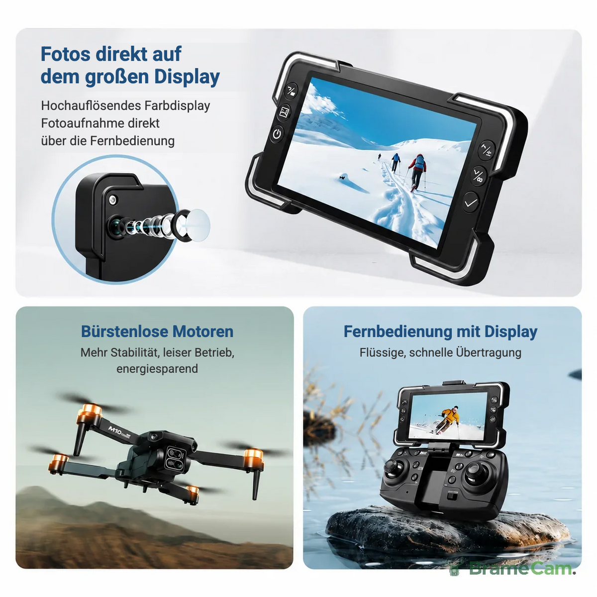 Display in der Fernbedienung der BrameCam faltbaren FPV-Drohne