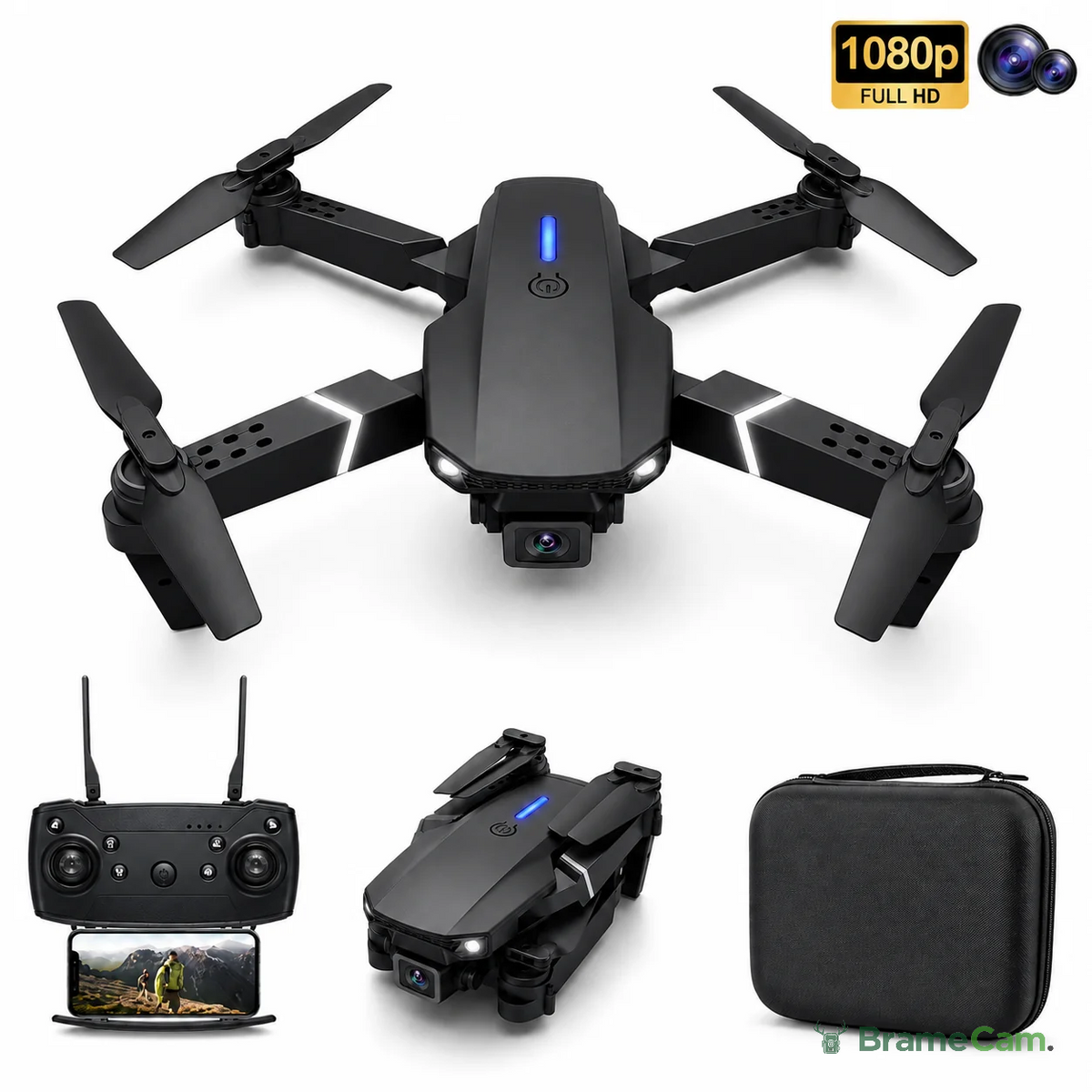 Koffer und Lieferumfang der BrameCam 1080P-WLAN-Drohne
