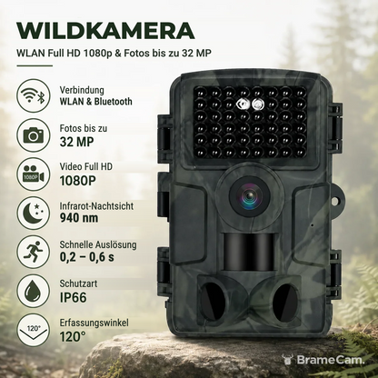 BrameCam WLAN-Wildkamera 32 MP im Außeneinsatz