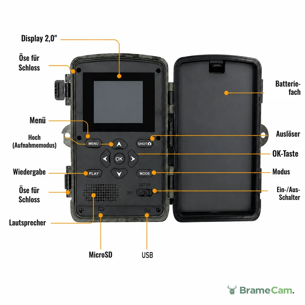 BrameCam WLAN-Wildkamera 32 MP, Gehäusedetails