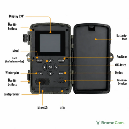 BrameCam WLAN-Wildkamera 32 MP, Gehäusedetails